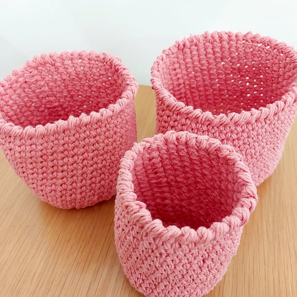 Pink Cotton Nesting Baskets, Set of 3 - Summer Seconds