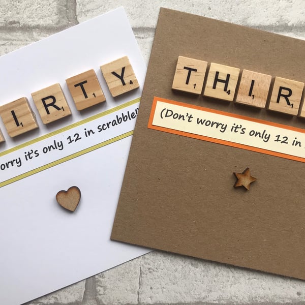 Handmade 30th Birthday Card with Scrabble Tiles