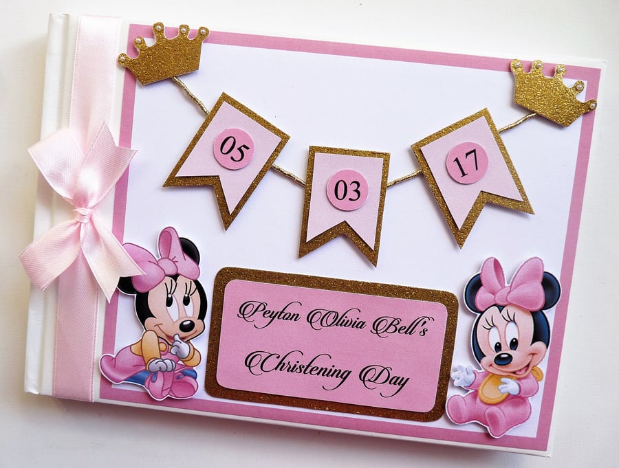 Personalised Princess Minnie pink and gold glitter themed birthday guest book