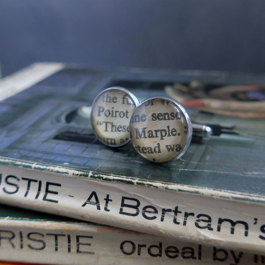 Book Cuff Links, Hercule Poirot and Miss Marple, Detective Novel Cufflinks