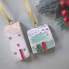 Set of 2 Painted Christmas House Hanging Decorations