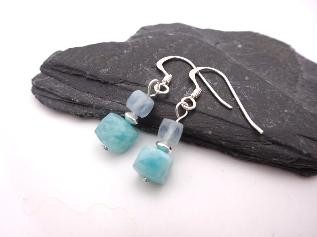 amazonite and aquamarine gemstone earrings