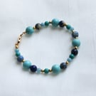 Navy&pale blue bracelet with natural Gemstones and goldplated accents