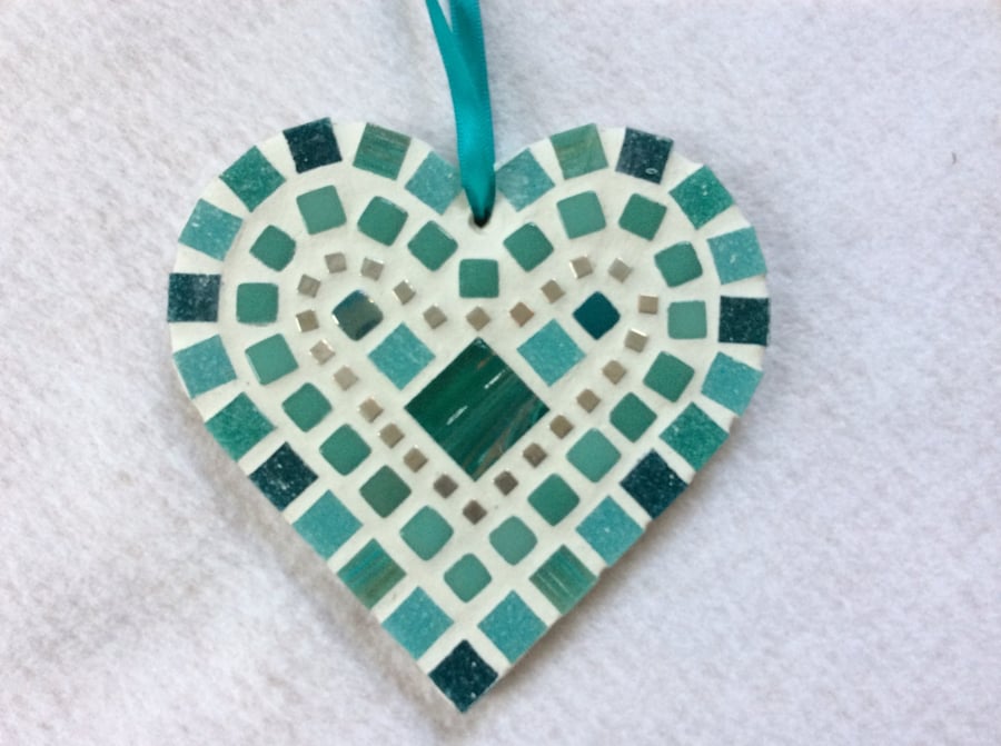 Teal Mosaic Heart, Wall Art, Heart Decor, Love Heart, Heart Gift, Glass Art