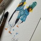 Watercolour Print Rockhopper Penguins 'Salty and Pepper' - Signed