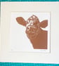 A curious cow lino print with mount - Image 3