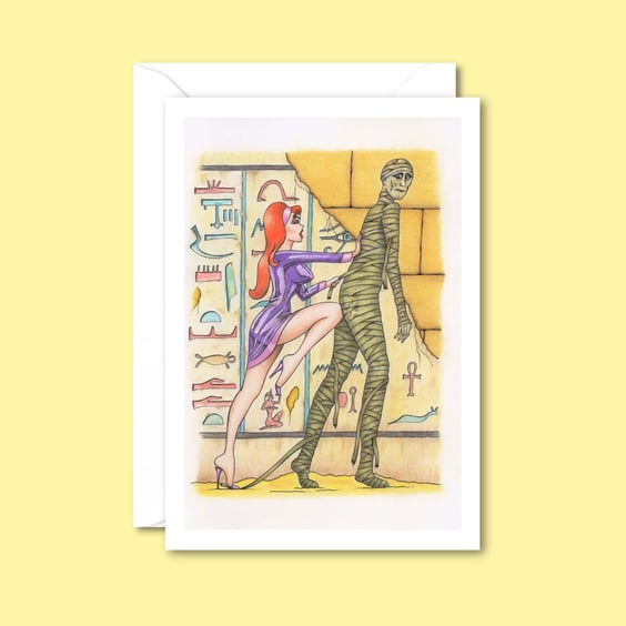 Egyptian Mummy Card: Cartoon Humour Birthday Greetings - Hand Dawn Art