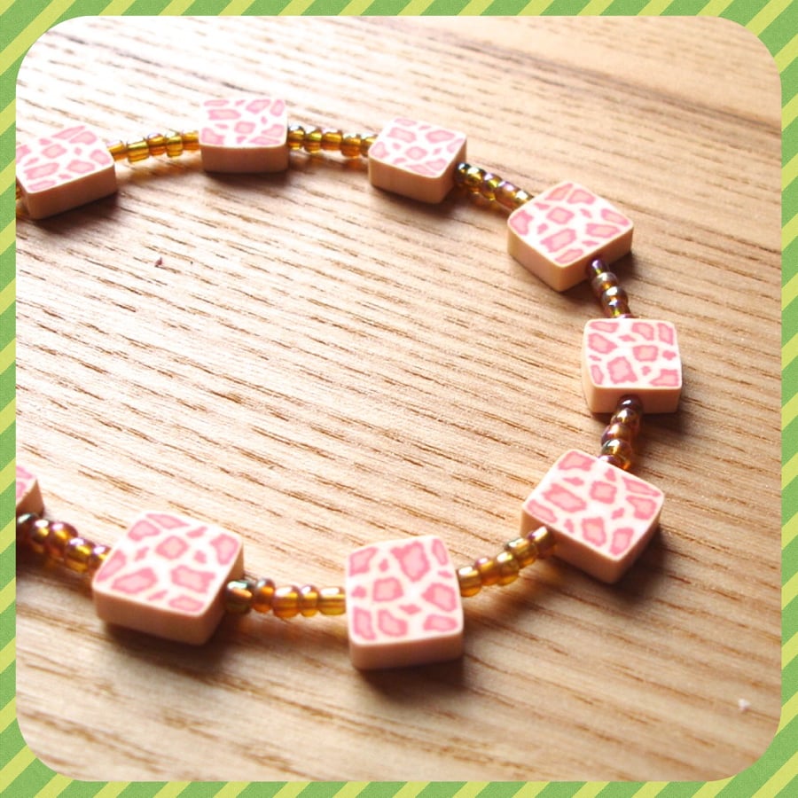 Animal Print Polymer Clay Bead Bracelet