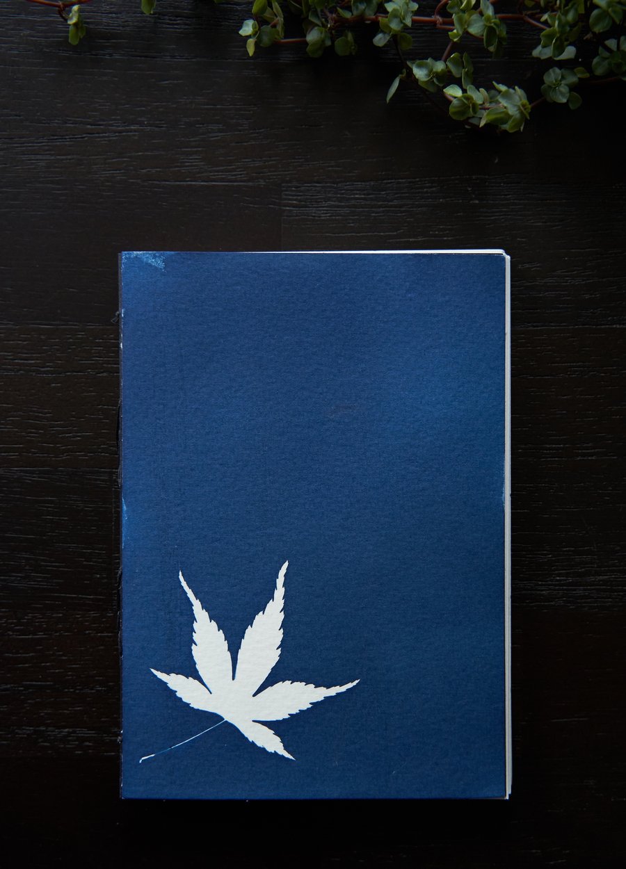 Handmade original cyanotype notebook size A6 or 4.1x5.8 inches maple leaves