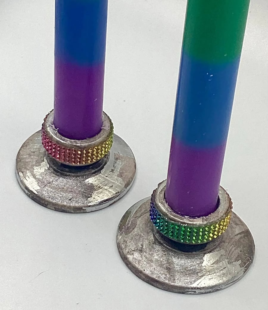 2 wooden candlestick holders