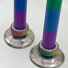 2 wooden candlestick holders