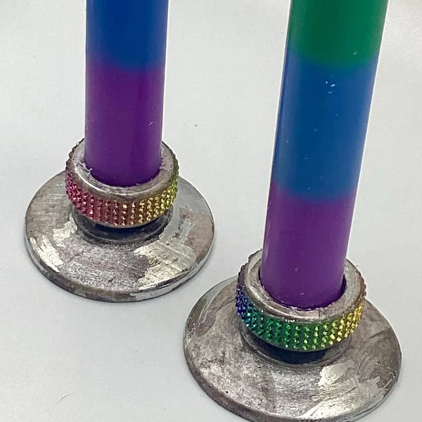 2 wooden candlestick holders