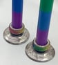 2 wooden candlestick holders - Image 1
