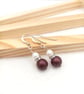 Pearl Earrings - Elderberry Pearl Bridal Drop Earrings - Purple Pearl Drops   - Image 2