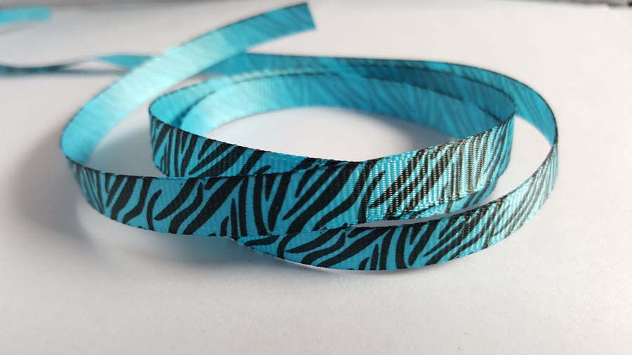 3m Printed Ribbon  - Grosgrain - 9mm - Zebra Print - Blue