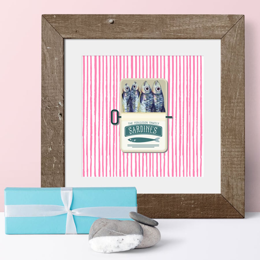 Sardines Personalised Print  - up to 6 sardines, 2 colour options