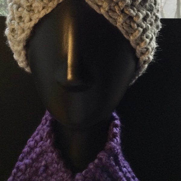 Grey.   Hand knitted head, ear or neck warmer.