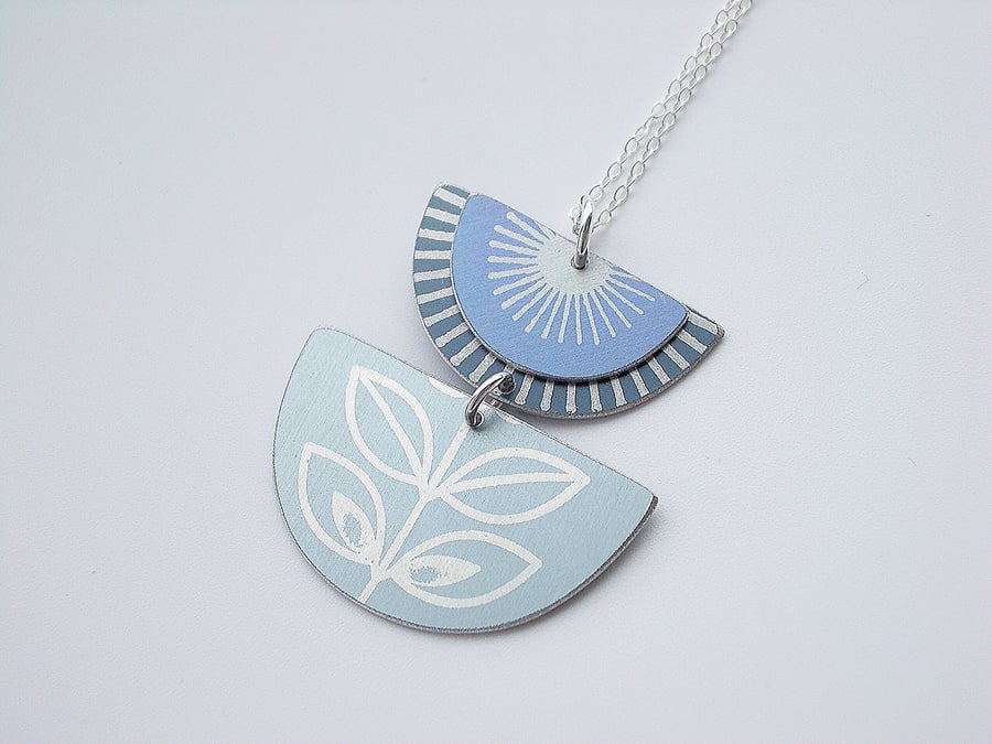 Purple and grey folk art retro style flower pendant