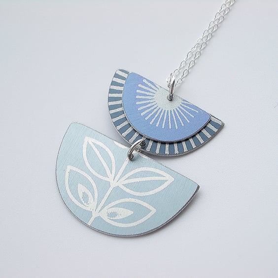 Purple and grey folk art retro style flower pendant