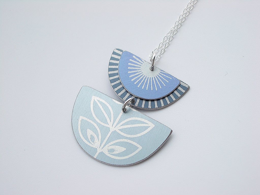 Purple and grey folk art retro style flower pendant