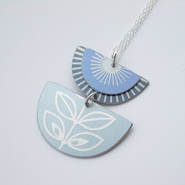 Purple and grey folk art retro style flower pendant