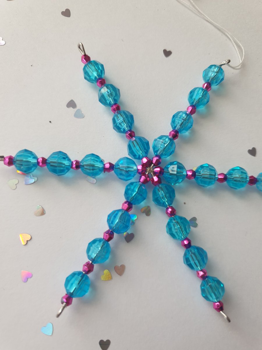 Blue and pink Beaded snowflake