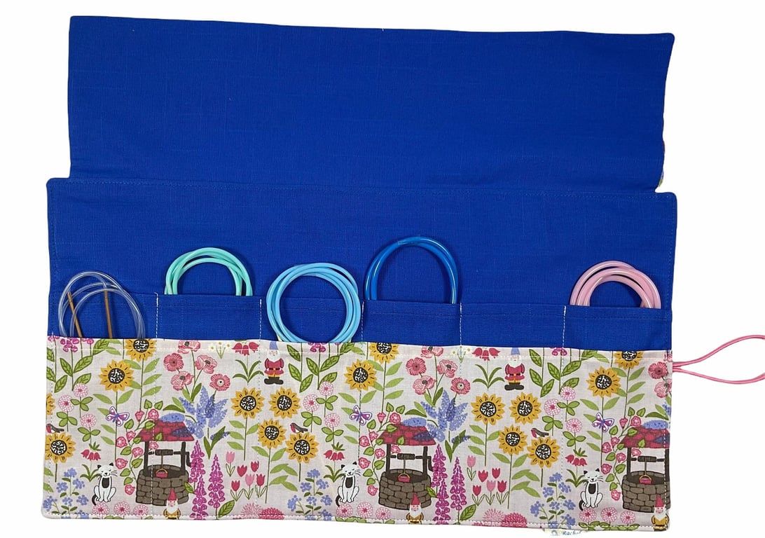 Circular needle case with flowers, gnomes and cats, fixed circular wallet, sock 