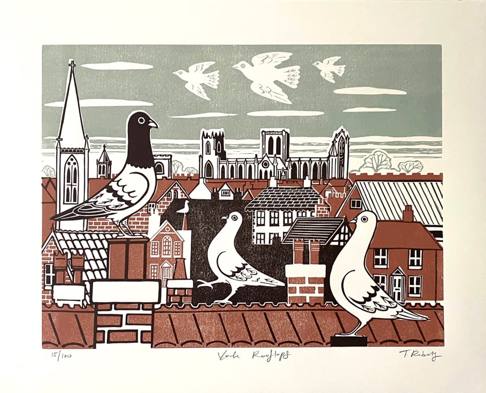 York Rooftops Linocut print