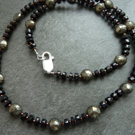 black spinel and pyrite gemstone necklace