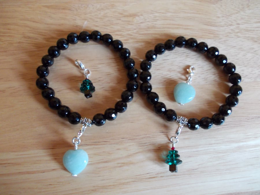 Agate stretchy bracelet with changeable charms
