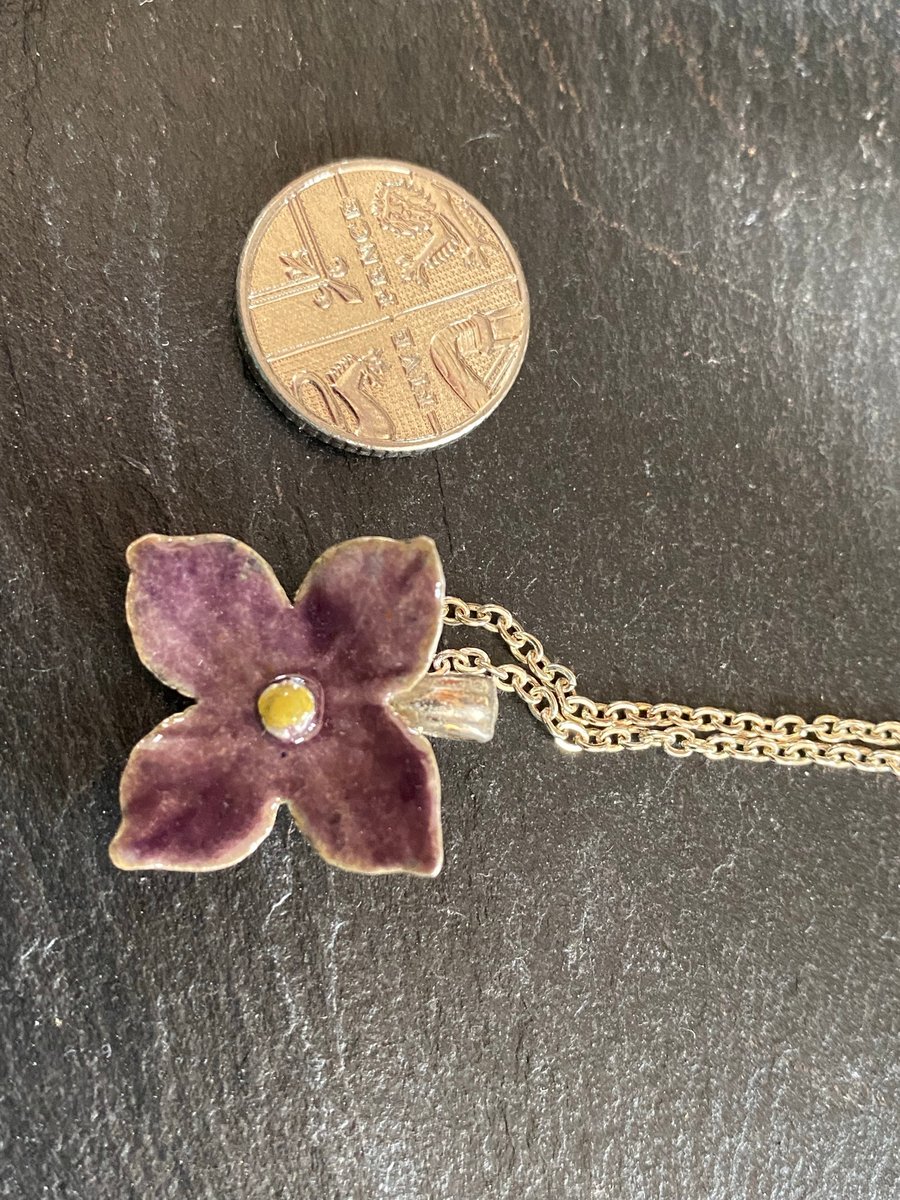 Silver Flower With Mauve Enamelling