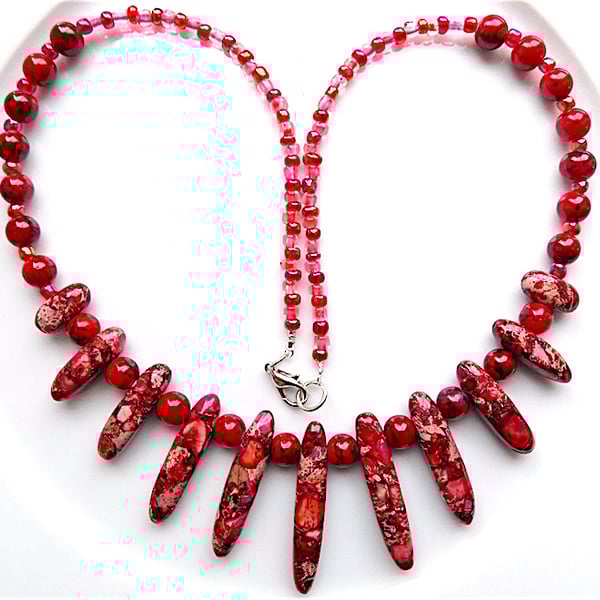 Gem stone necklace blue sea sediment jasper pendant drops.