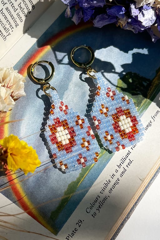 Orange Flower Beaded Earrings – Handmade Loom Woven Jewellery
