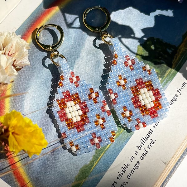 Orange Flower Beaded Earrings – Handmade Loom Woven Jewellery