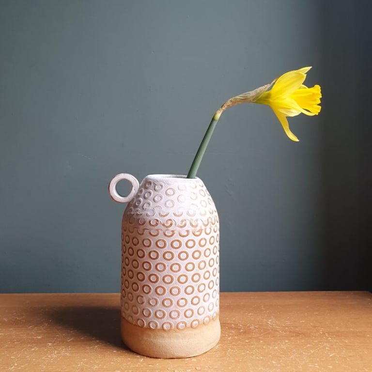 Summer Seconds - Slab built  unique flower vase chunky white