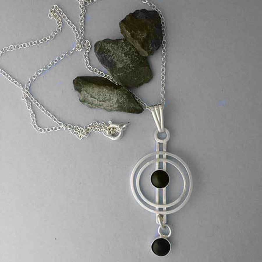 Onyx and silver circles pendant