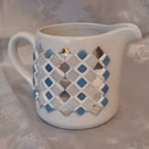 JUG MOSAIC FOR FLOWER ARRANGEMENTS SERVING SAUCES BLUE WHITE MIRRORS