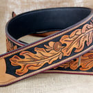 Handmade Leather Tooled Oak Leaf Guitar Strap