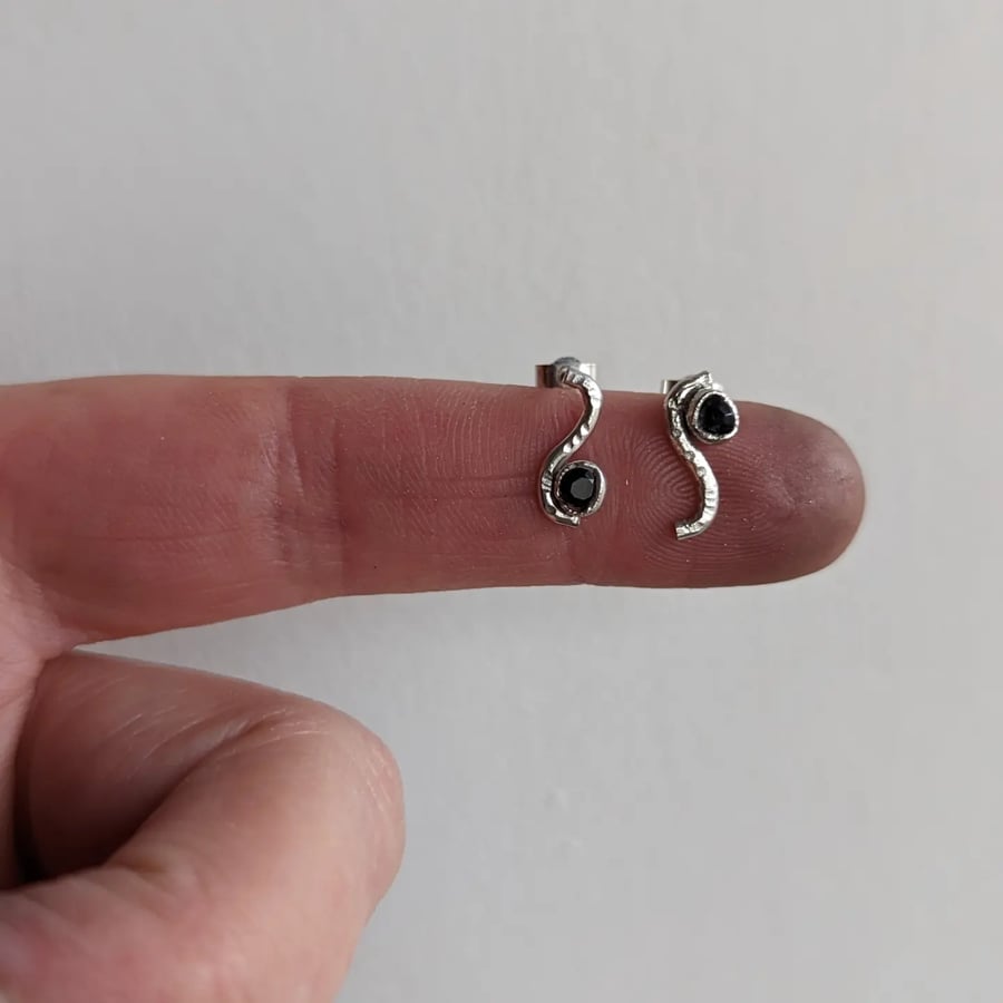 Silver and Sapphire Squiggle Studs