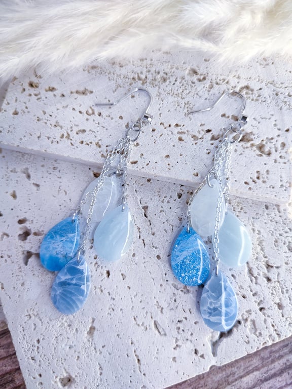 Blue and white teardrop earrings -  - 18k gold plate cubic zirconia earrings