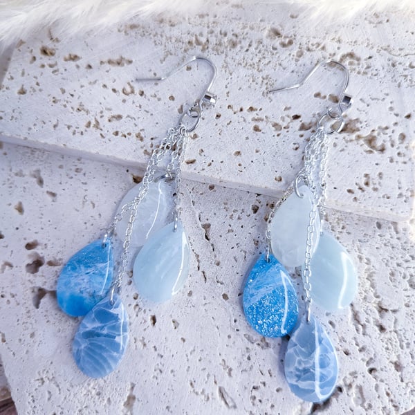 Blue and white teardrop earrings -  - 18k gold plate cubic zirconia earrings