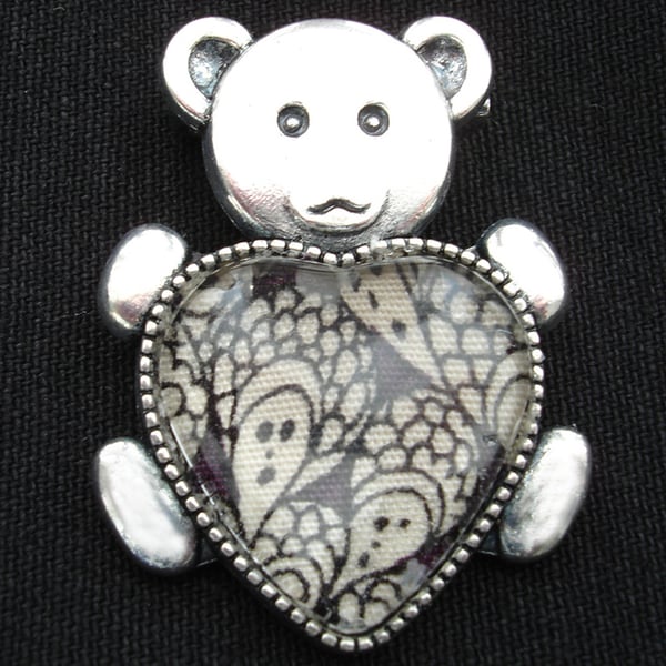 Grayson Perry Brooch Teddy Bear Silver and Purple Jewellery Liberty Cranford