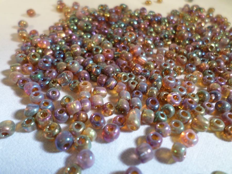 200 x Glass Seed Beads - 4mm - AB Plated - Rainbow 