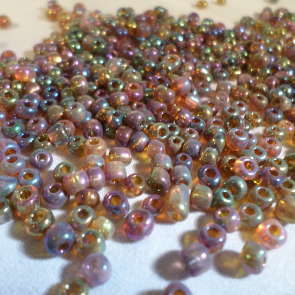 200 x Glass Seed Beads - 4mm - AB Plated - Rainbow 