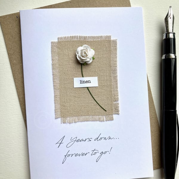 4th Anniversary Card LINEN 4 years down, forever to go! WIFE HUSBAND