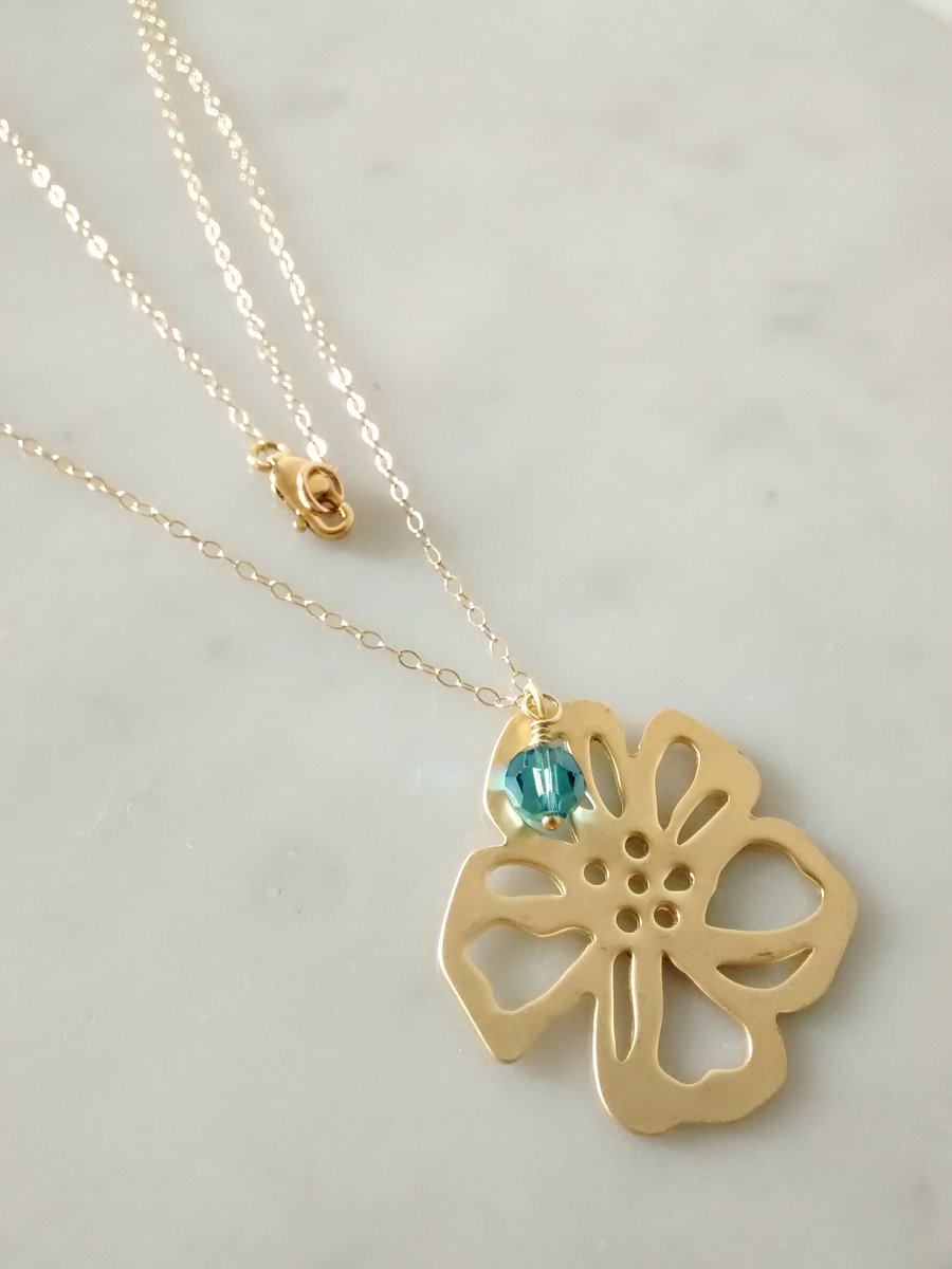 GOLD AND SWAROVSKI  NECKLACE - FLOWER GOLD NECKLACE - MOTHER - FREE POST