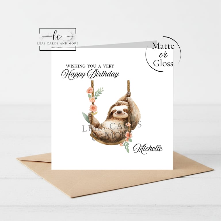 Floral Sloth Happy Birthday Card