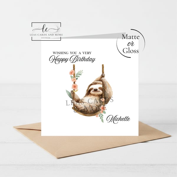 Floral Sloth Happy Birthday Card