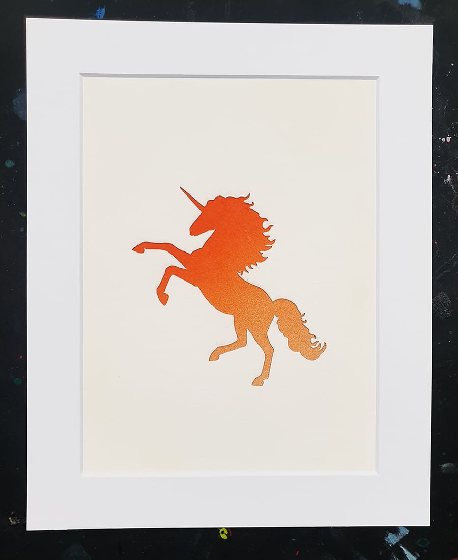 Orange UNICORN ART - 10 x 8"
