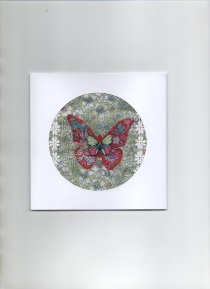 ChrissieCraft LIBERTY & LACE appliqued button embellished BUTTERFLY blank card